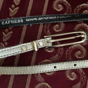 Gold DistressedMetallic Vintage Thin Genuine Leather Express Belt S/M Adjustable